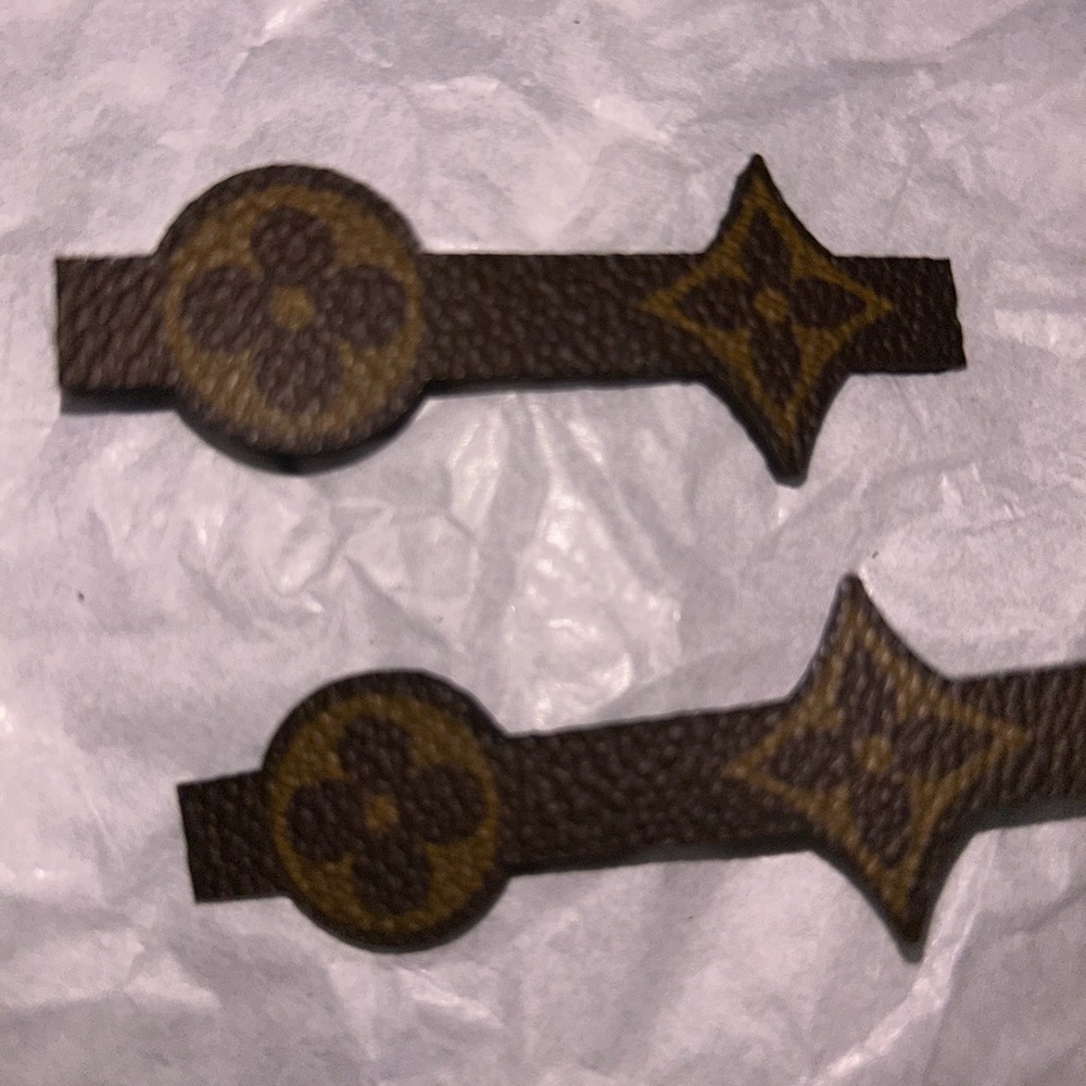 Monogram Canvas Hair Barrettes, Handmade set of two - Picture 6 of 6